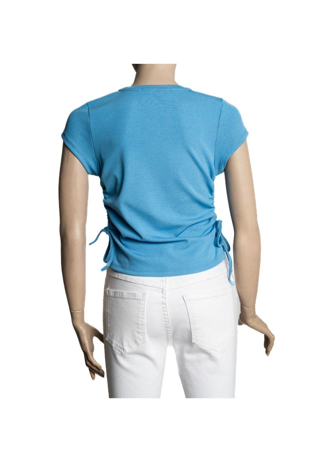 Polera Anto Regular Recogido en Costados Celeste Cacao-3