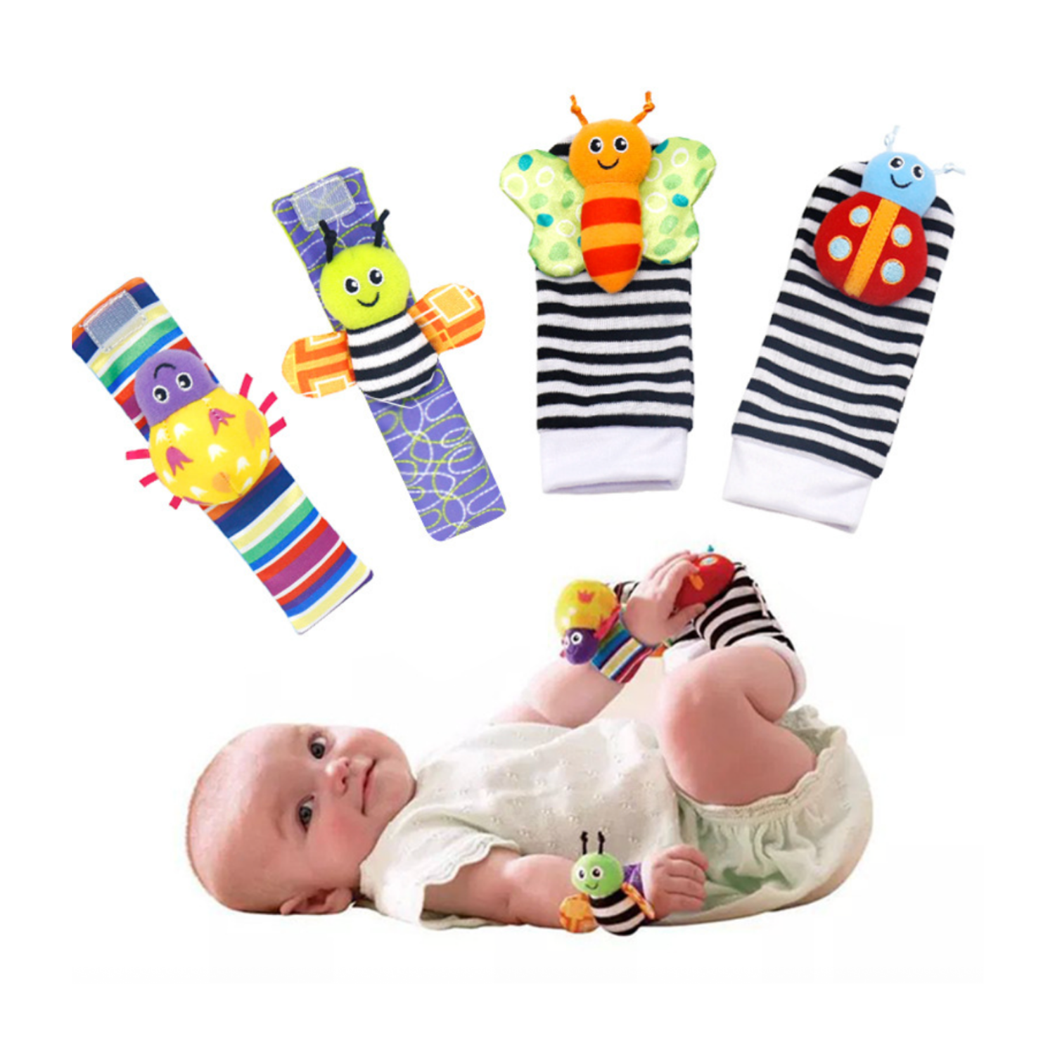Kit Calcetines y pulseras estimulación con sonajero bebes - 4 Pc-4