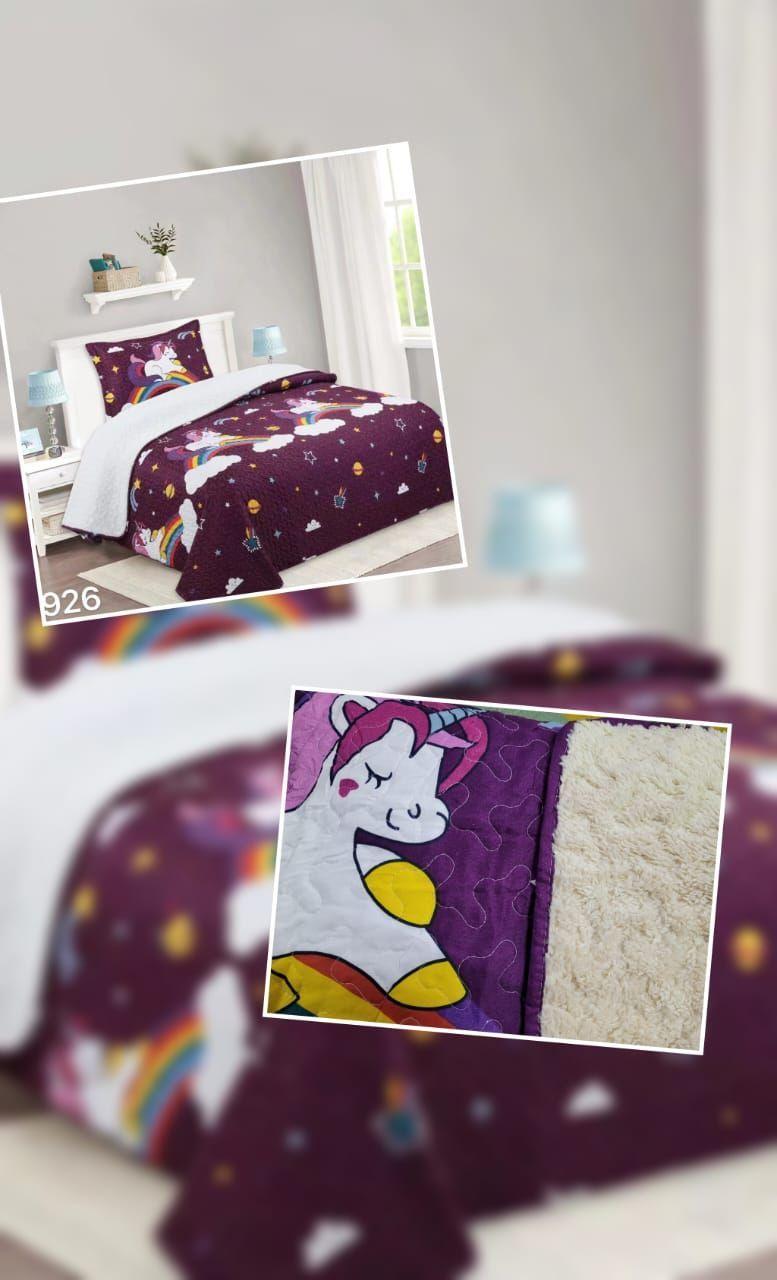 Cubrecama Sherpa 1.5 Plazas - Unicornio Morado Arcoíris M926-2