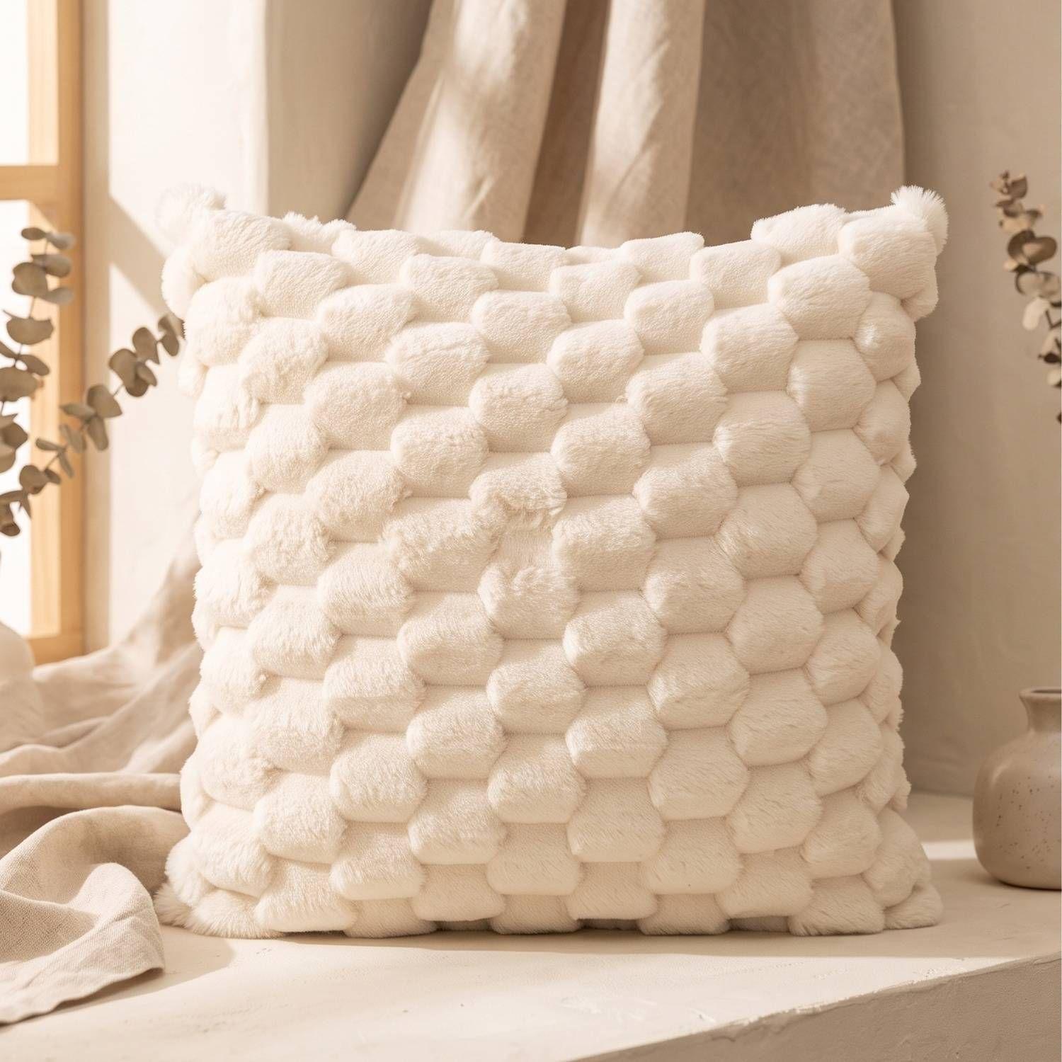 Set 2 Fundas de Cojín Peluche Burbuja Crema 45x45 cm Colección Perla Marfil-0
