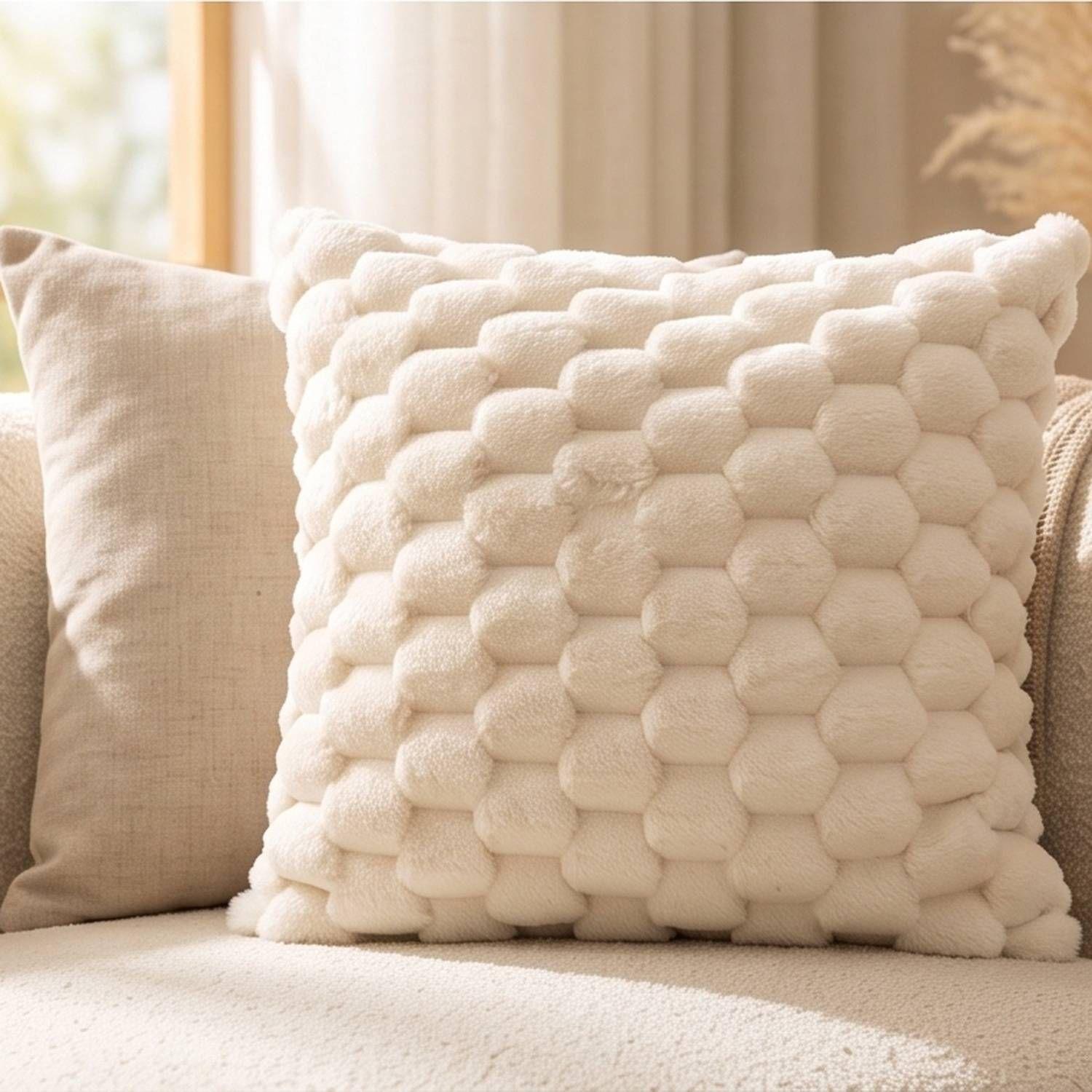 Set 2 Fundas de Cojín Peluche Burbuja Crema 45x45 cm Colección Perla Marfil-1
