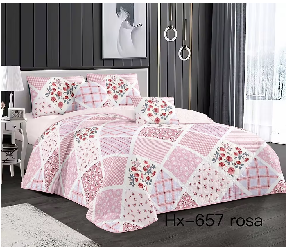 Cubrecama Quilt Verano 2 Plazas-Cuadrille Rosas KFL657-2