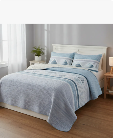 Cubrecama sherpa 2 Plazas Celeste Triángulos M968-3