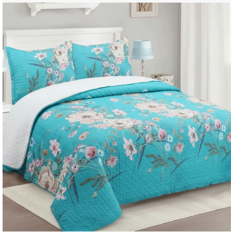 Cubrecama sherpa King Turquesa Flores M915-2