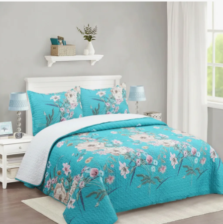Cubrecama sherpa King Turquesa Flores M915-3
