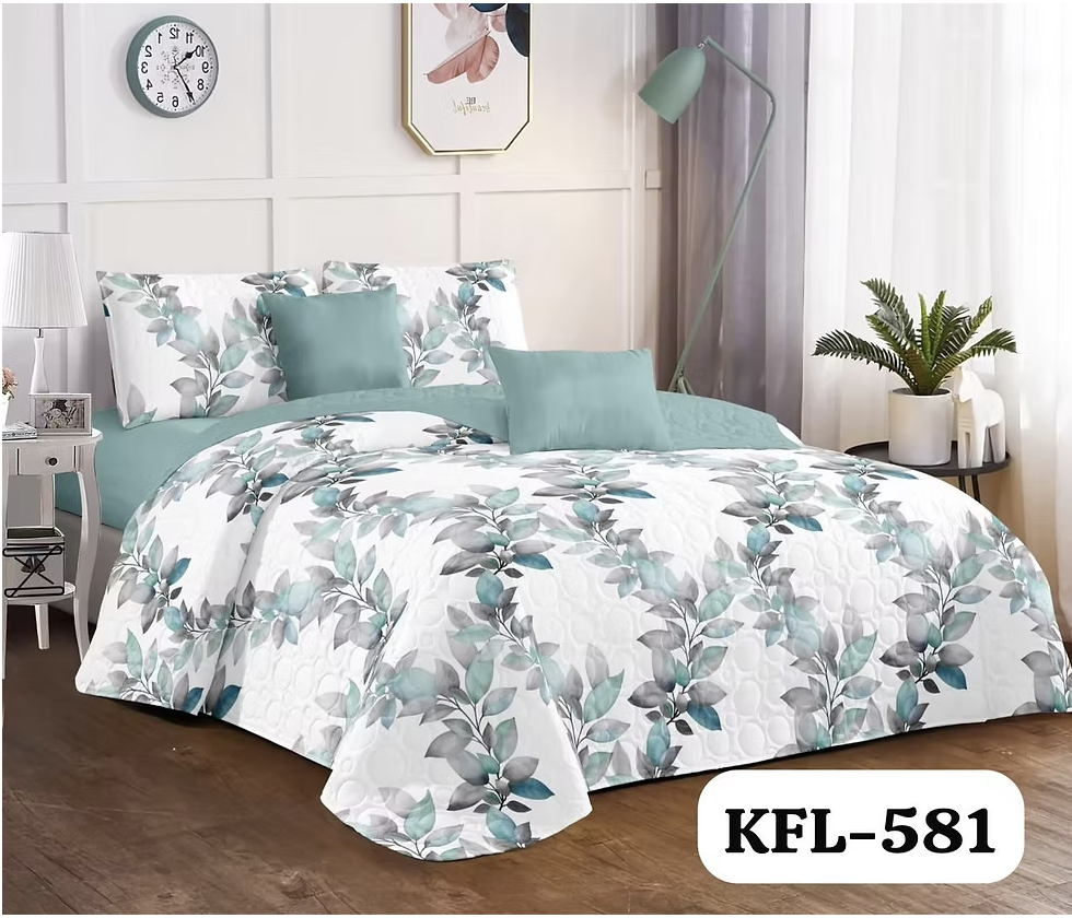 Cubrecama Quilt Verano 2 Plazas - Blanco Hojas Bicolor KFL581-1