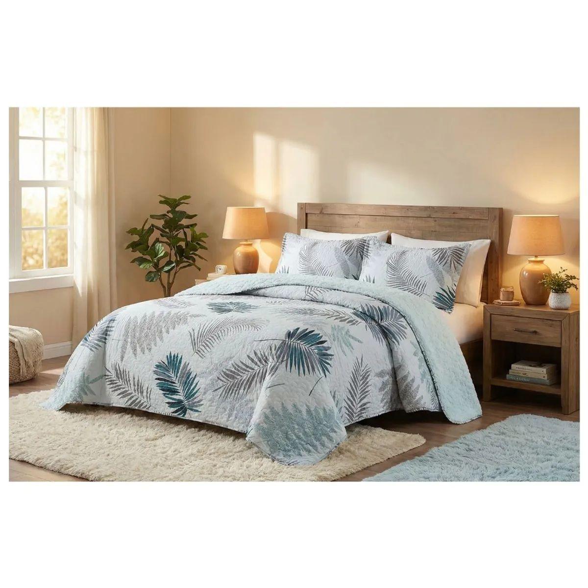 Cubrecama sherpa King Crema Hojas M944-2