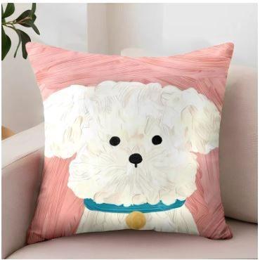 Funda para cojin estampado perro 45 x 45 cm. 100% poliéster modelo Rosa Bichón Frisé-0