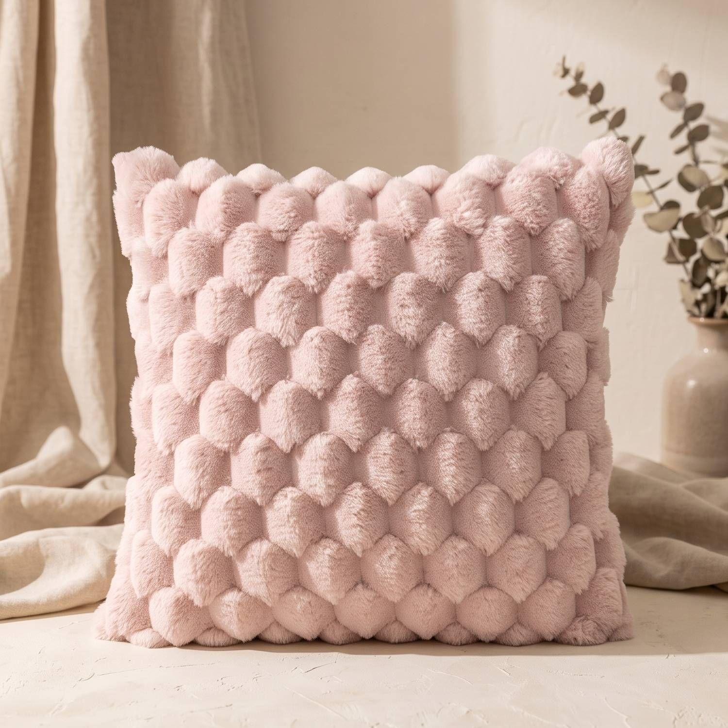 Set 2 Fundas de Cojín Peluche Burbuja Rosado 45x45 cm Colección Perla Sakura-0