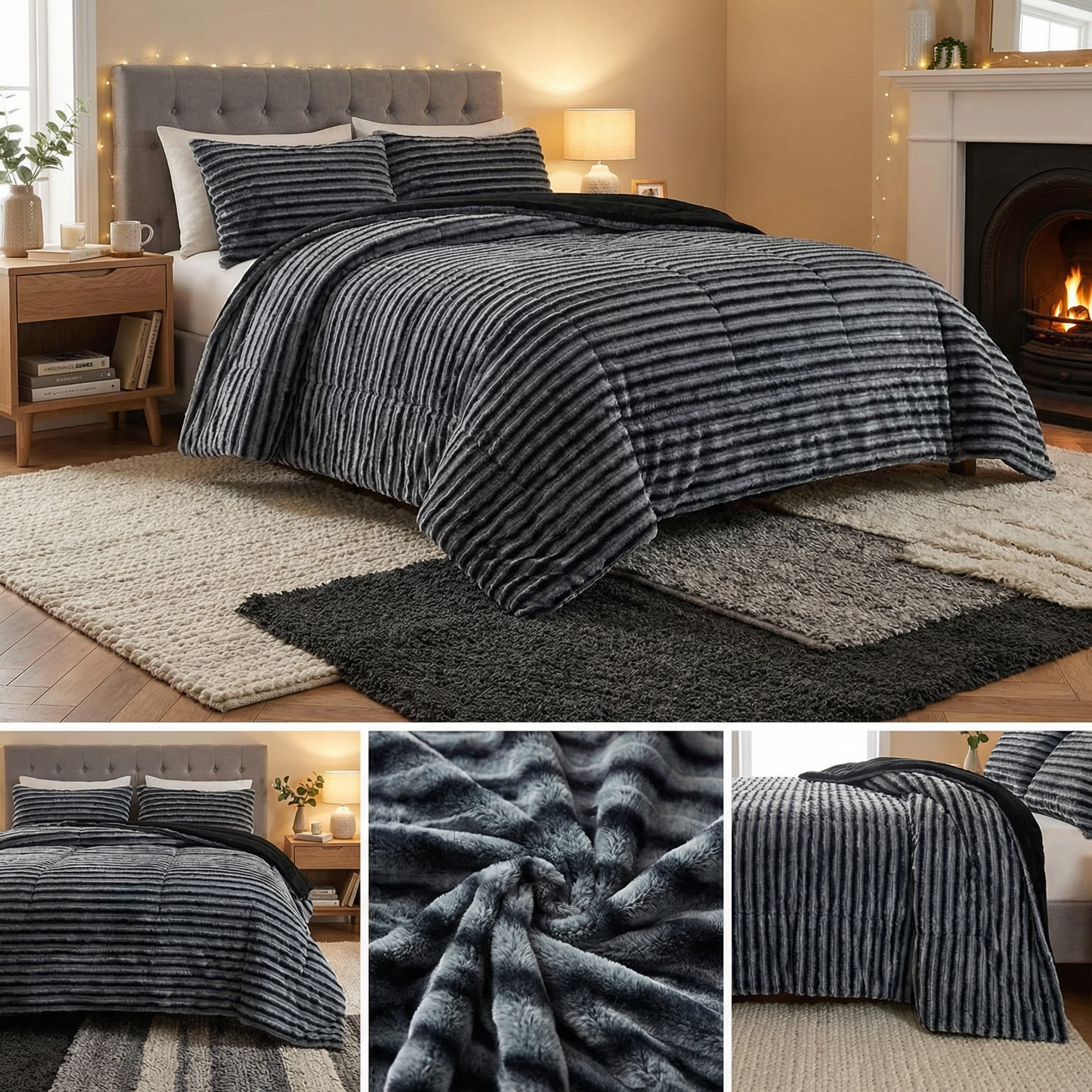 Cobertor Chiporro lineas 2 plazas - Negro DN13-5