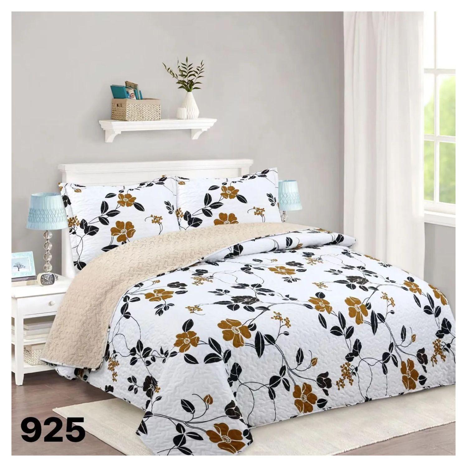 Cubrecama Quilt Sherpa King - Blanco Hojas Doradas M925-2