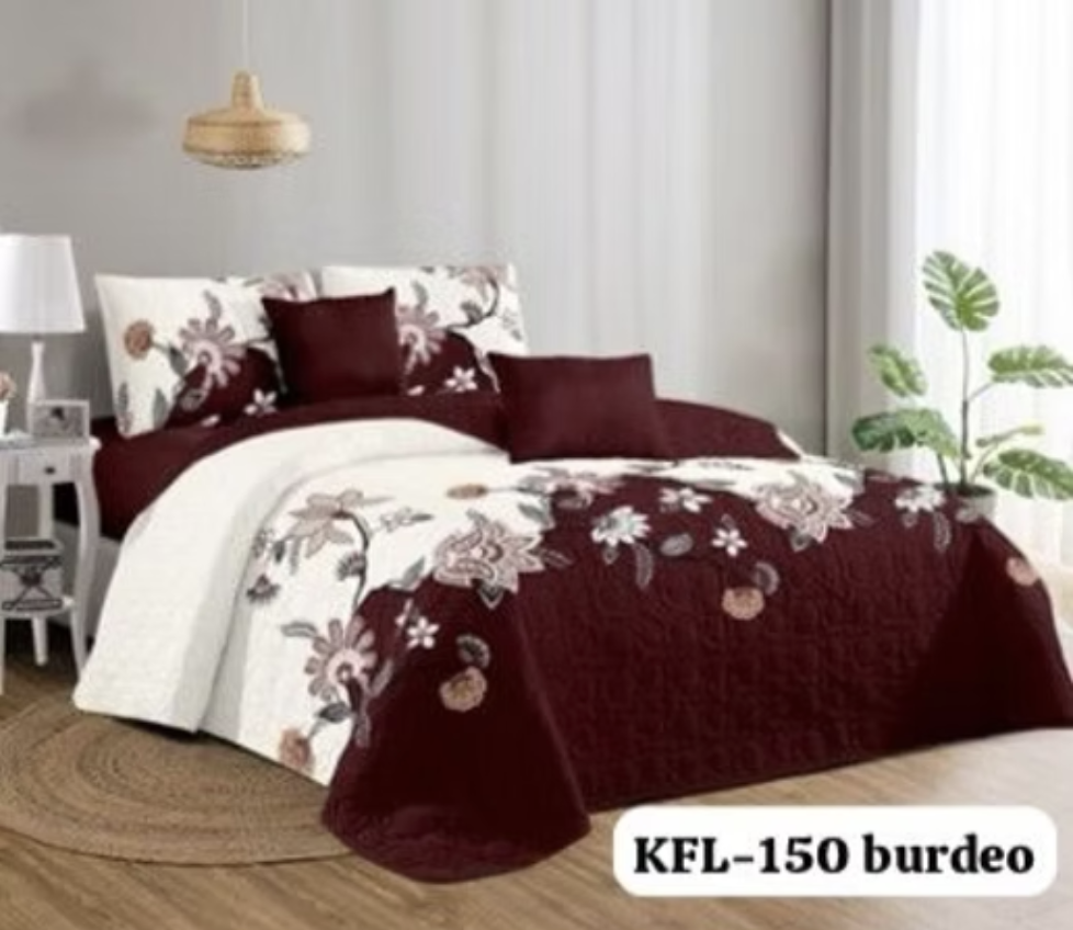 Cubrecama Quilt Verano king - Burdeo Crema Flabeladas KFL150-2