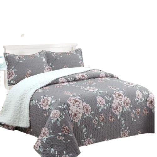 Cubrecama Sherpa King - Gris Rosas M948-4