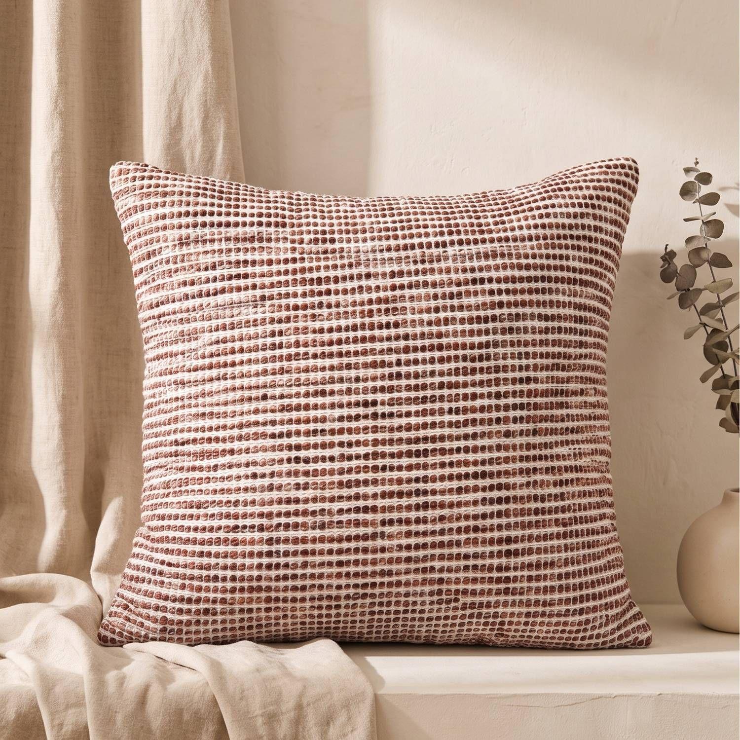 Set 2 Fundas de Cojín Tejido Waffle Natural Burdeo 45x45 cm Colección Portland Tierra-0