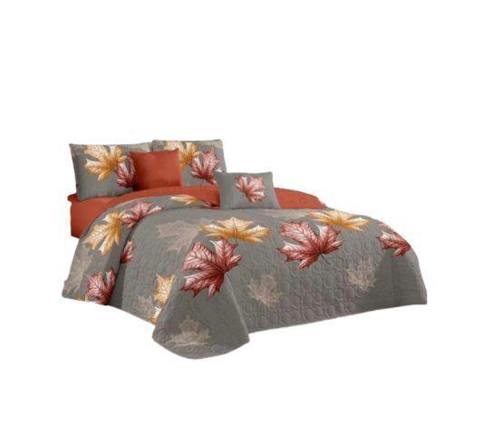 Cubrecama Quilt Verano 2 Plazas Gris Hojas Otoñales Multicolores KFL606-0