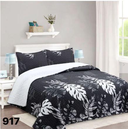 Cubrecama Sherpa King - Negro Hojas M917-2