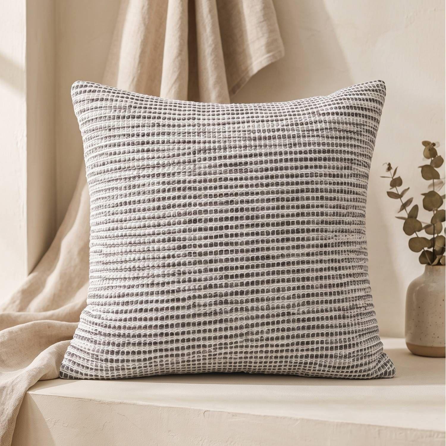 Set 2 Fundas de Cojín Tejido Waffle Natural Gris 45x45 cm Colección Portland Piedra-0