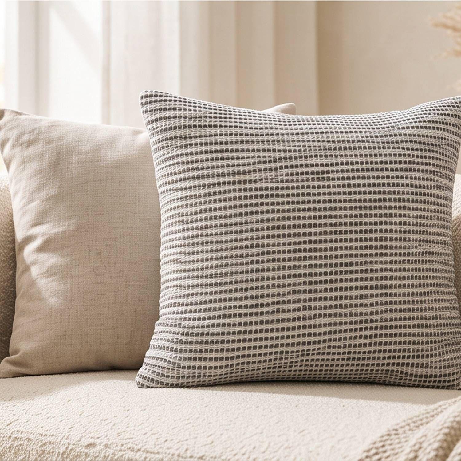 Set 2 Fundas de Cojín Tejido Waffle Natural Gris 45x45 cm Colección Portland Piedra-1