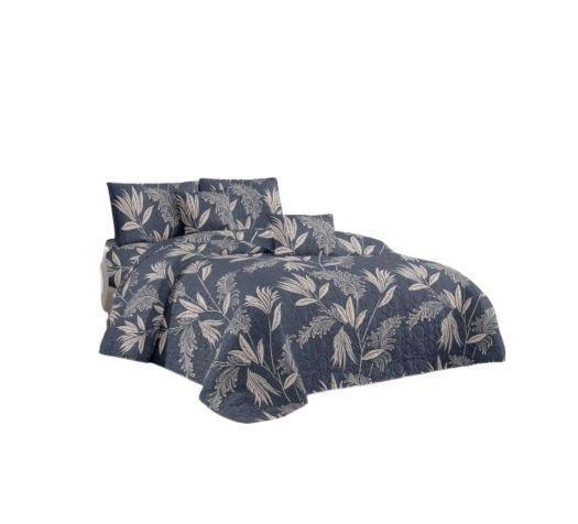 Cubrecama Quilt Verano 2 Plazas Azul Hojas Doradas KFL619-0