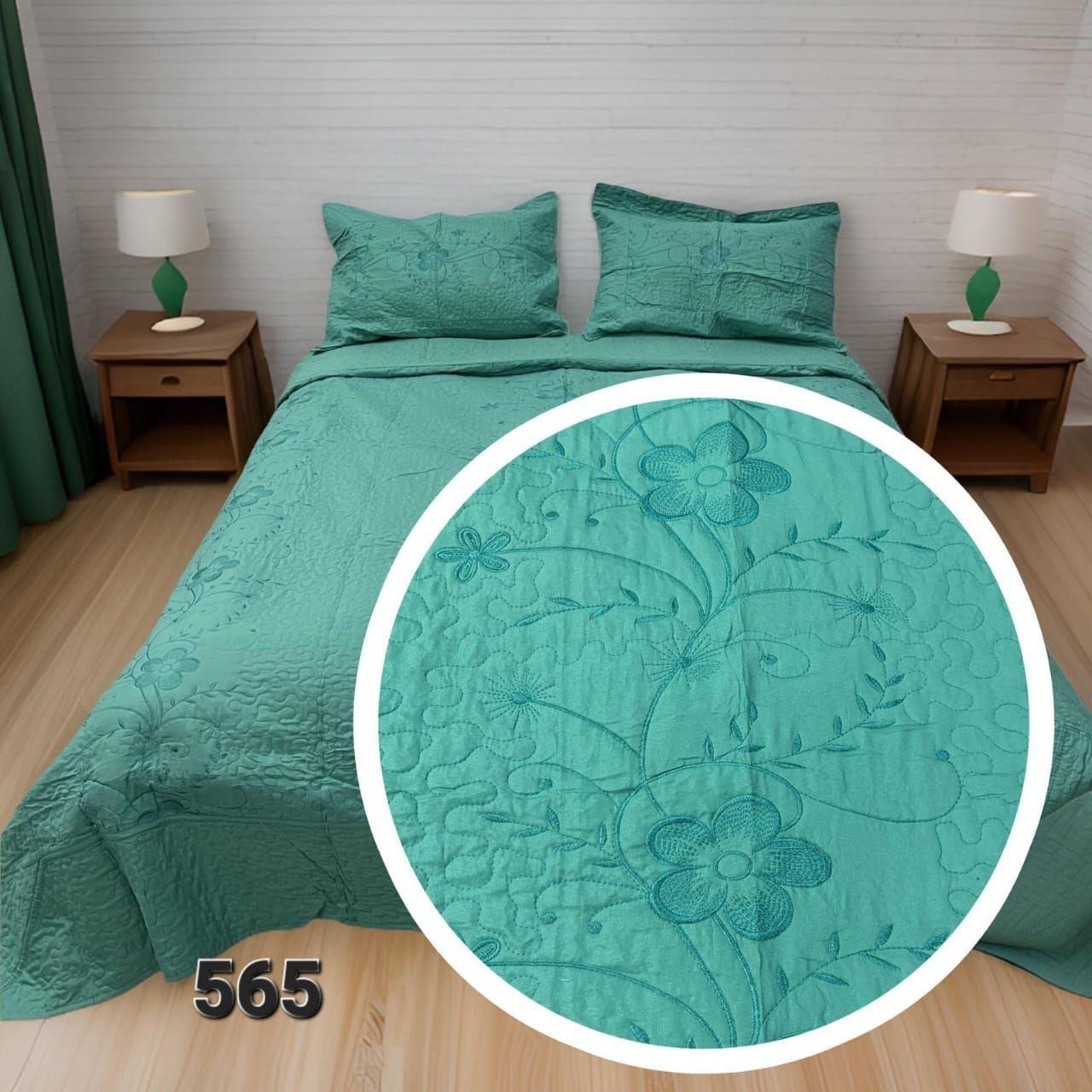 Cubrecama Quilt Verano Bordado King - Turquesa Flores M565-2