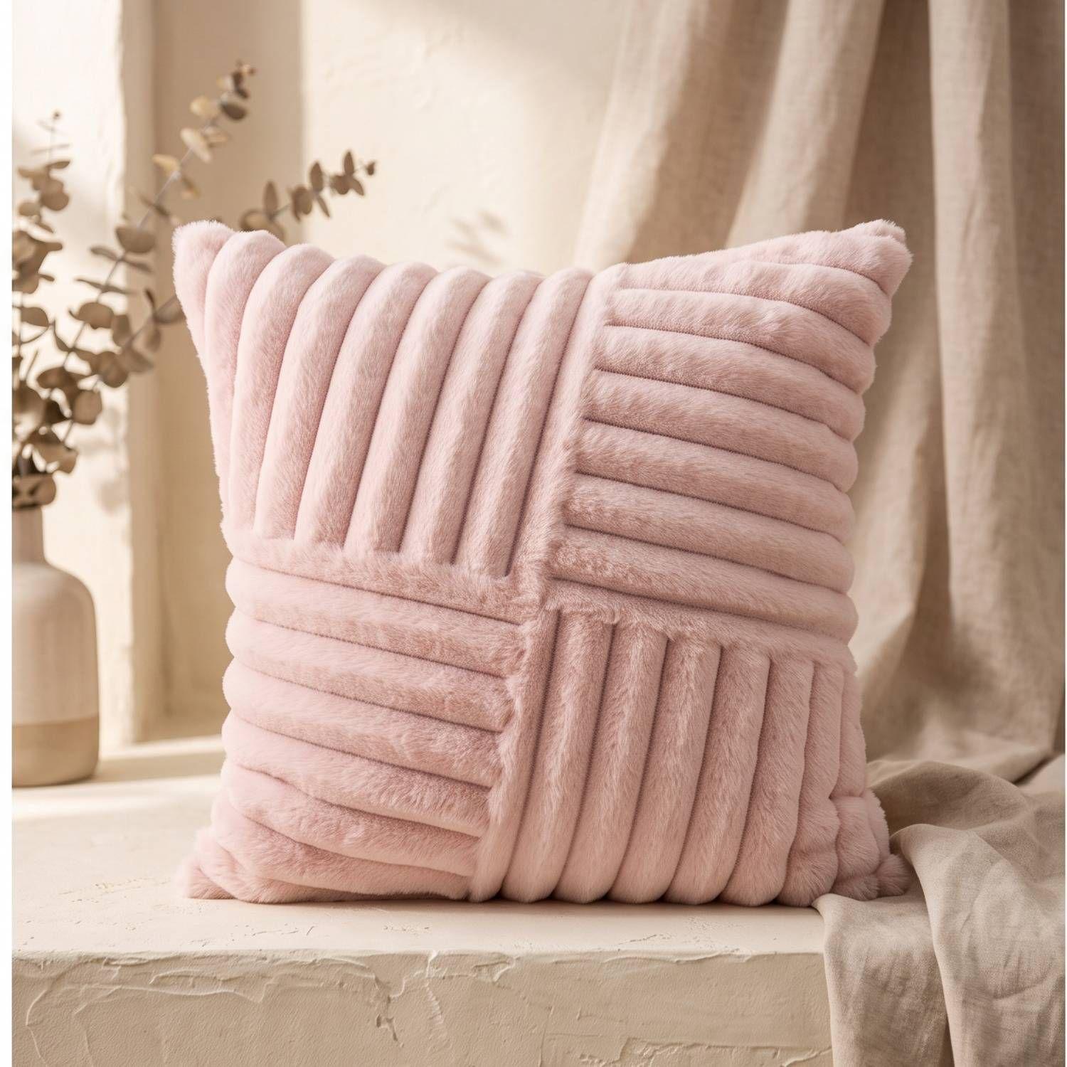 Set 2 Fundas de Cojín Peluche Suave Rayas Rosado 45x45 cm Colección Alaska Anchorage-2