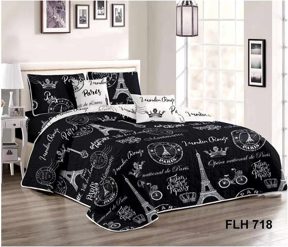 Cubrecama Quilt Verano 1.5 plazas - Paris Francia Negro FLH718-1