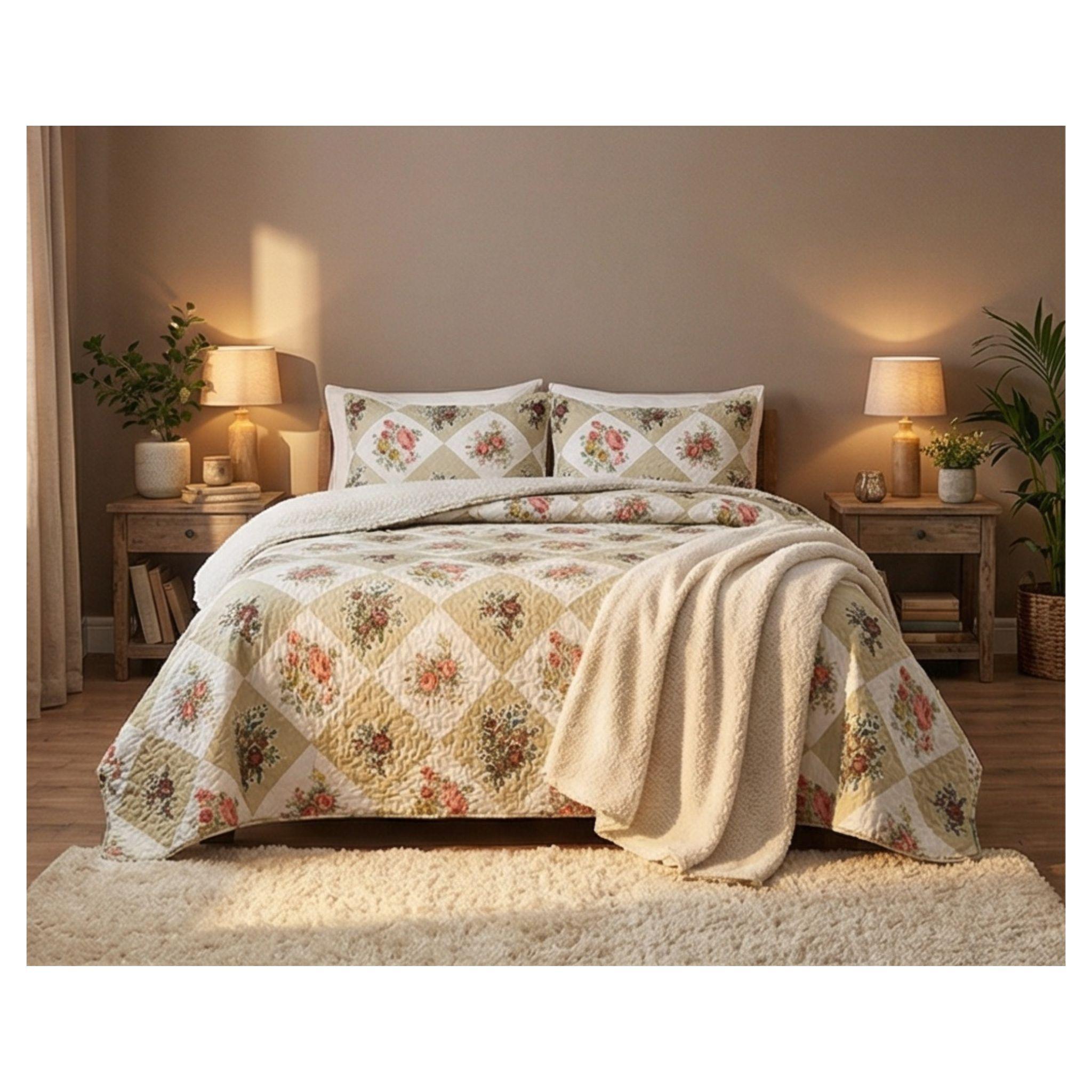 Cubrecama sherpa King Multidiseños Rosas M938-2
