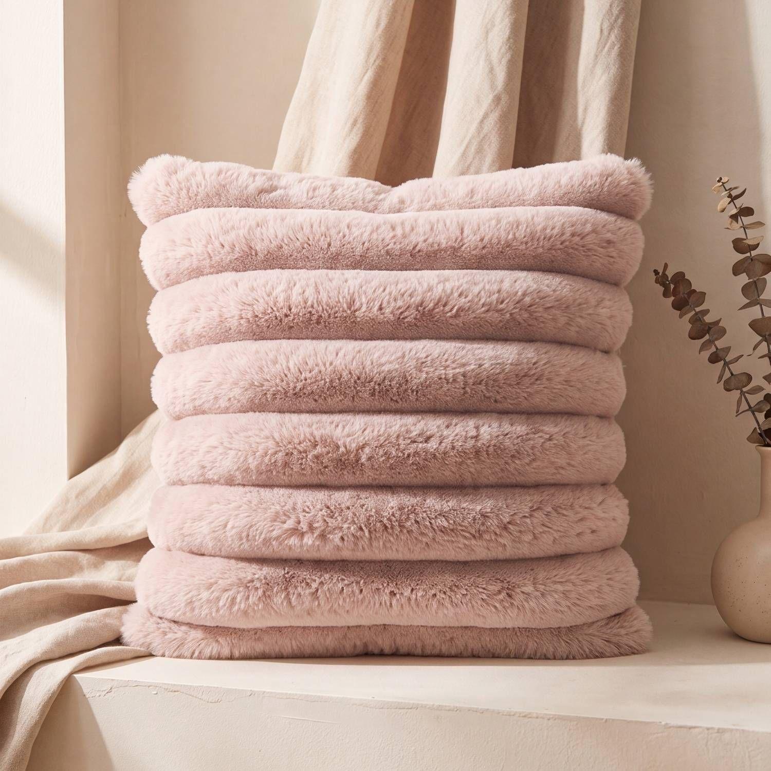 Set 2 Fundas de Cojín Sherpa Suave por Capas Rosado 45x45 cm Colección Hygge Sakura-0
