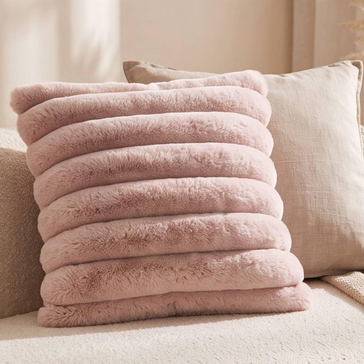 Set 2 Fundas de Cojín Sherpa Suave por Capas Rosado 45x45 cm Colección Hygge Sakura-1