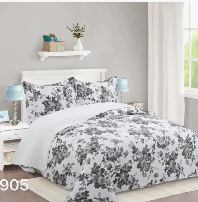 Cubrecama sherpa 2 Plazas Blanco Flores Grises M905-2