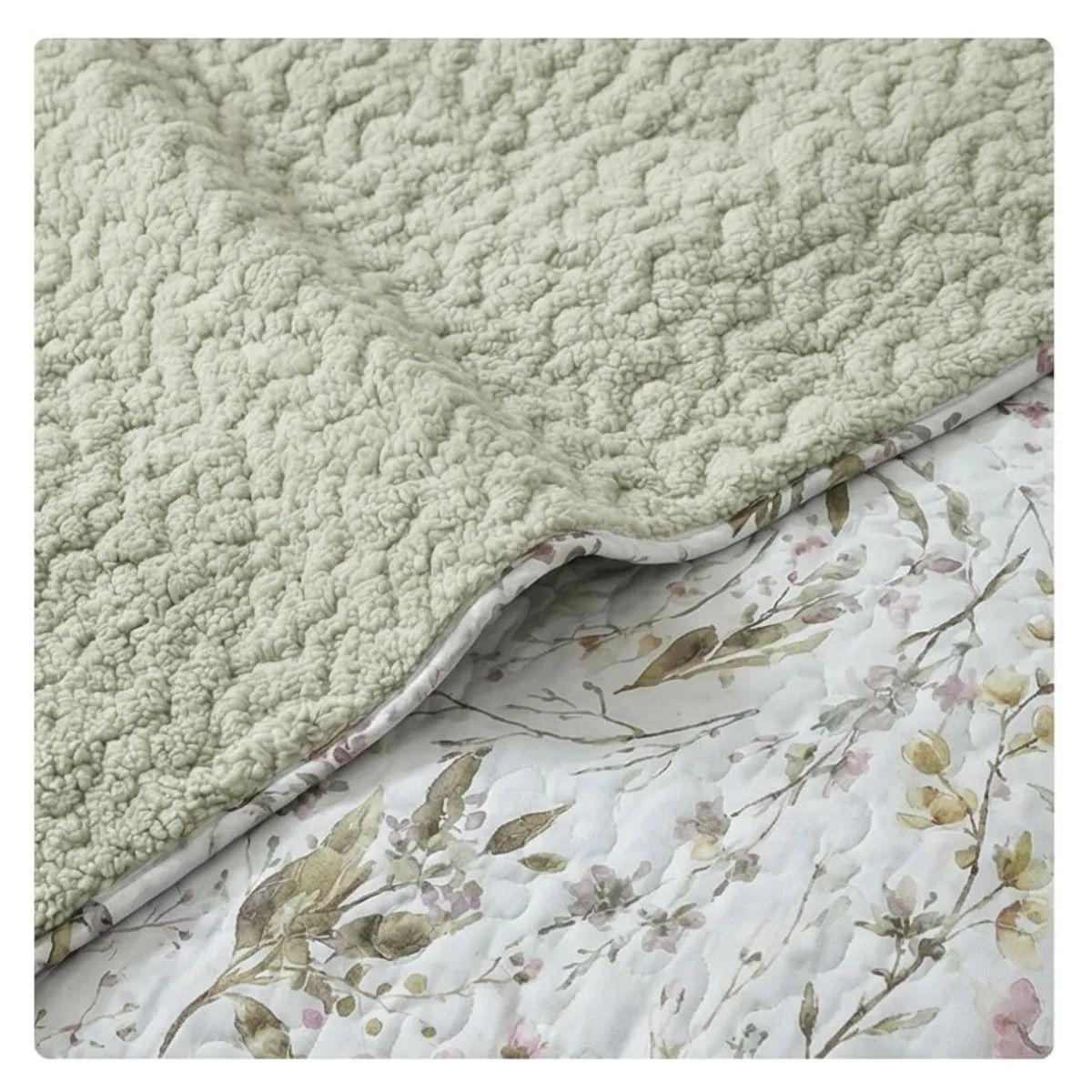 Cubrecama sherpa King Blanco Flores M955-2