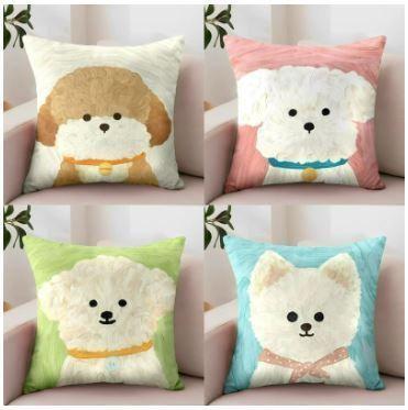 Funda para cojin estampado de perro 45 x 45 cm. 100% poliéster modelo Beige Maltipoo-3