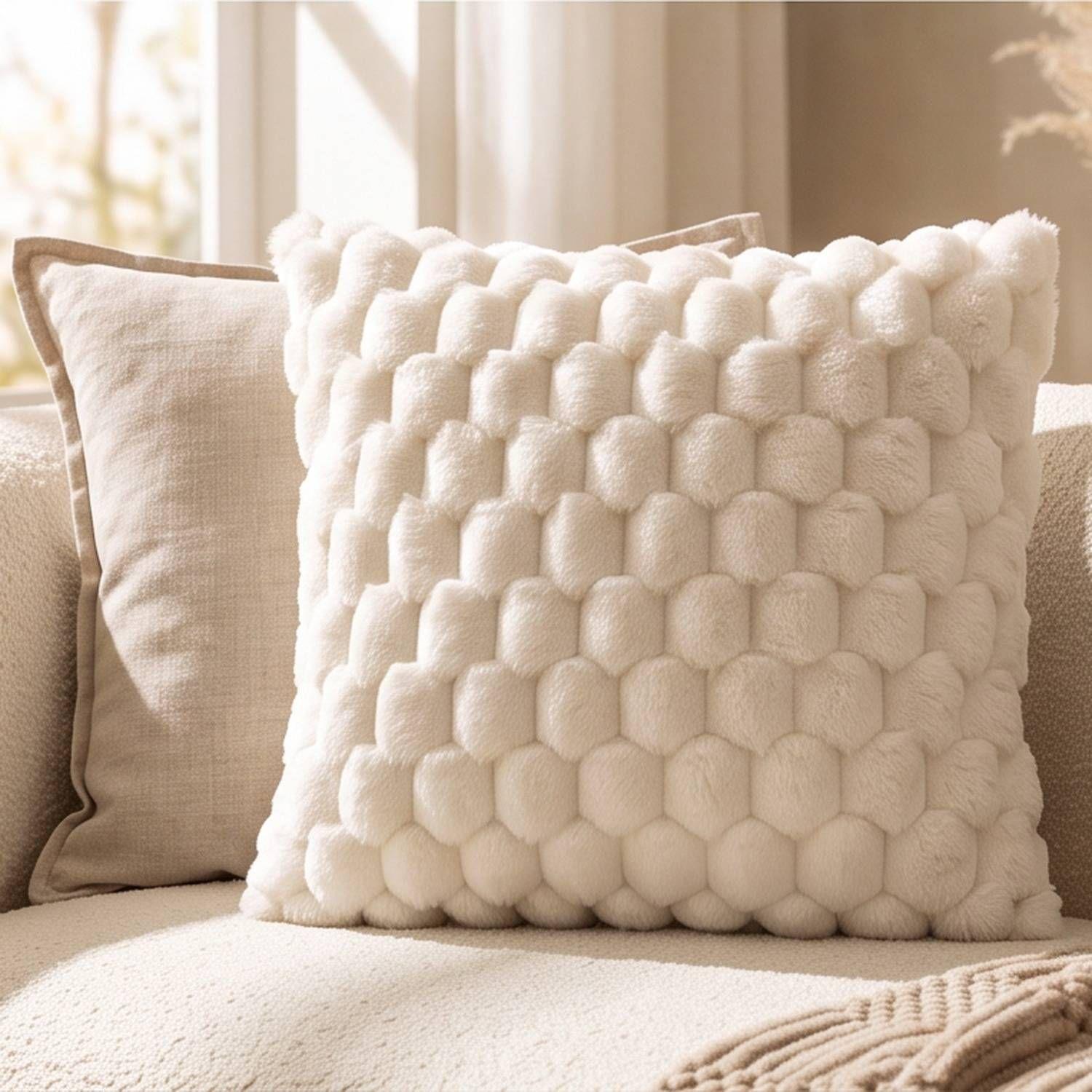 Set 2 Fundas de Cojín Peluche Burbuja Blanco 45x45 cm Colección Perla Blanco-2
