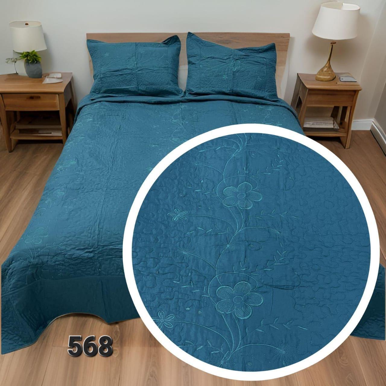 Cubrecama Quilt Verano Bordado King - Azul Flores M568-B-2
