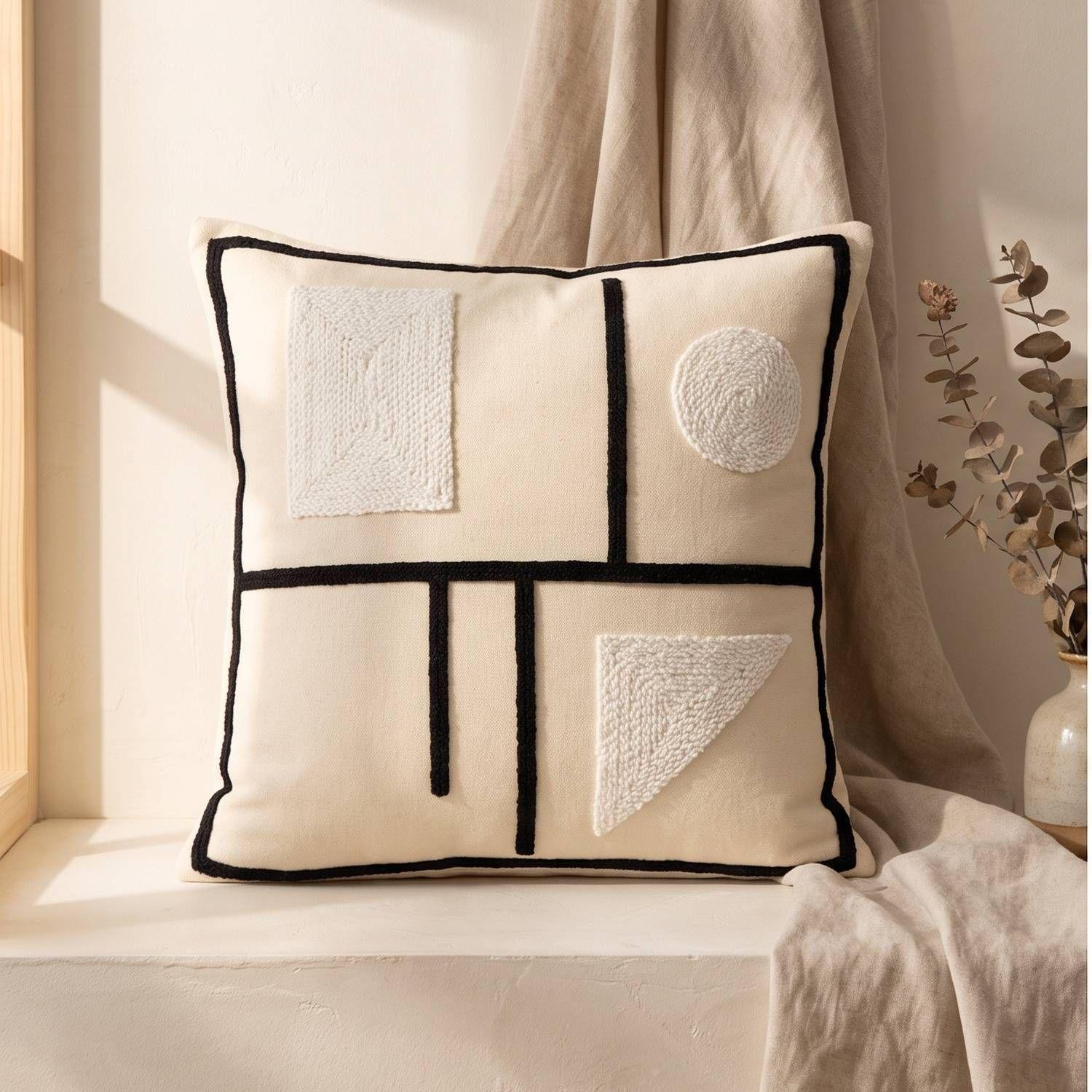 Set 2 Fundas de Cojín Tufting Geométrico Abstracto Beige 45x45 cm Colección Bauhaus Viena-0