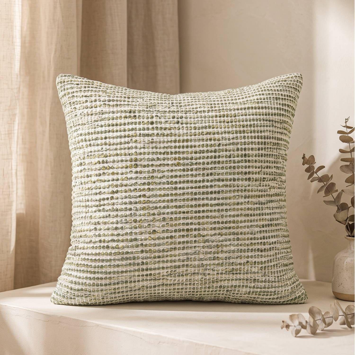 Set 2 Fundas de Cojín Tejido Waffle Natural Verde 45x45 cm Colección Portland Pradera-0