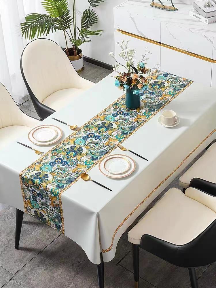 Mantel Rectangular Antimanchas 140 x 220 cm - Blanco Diseño Hindú-0