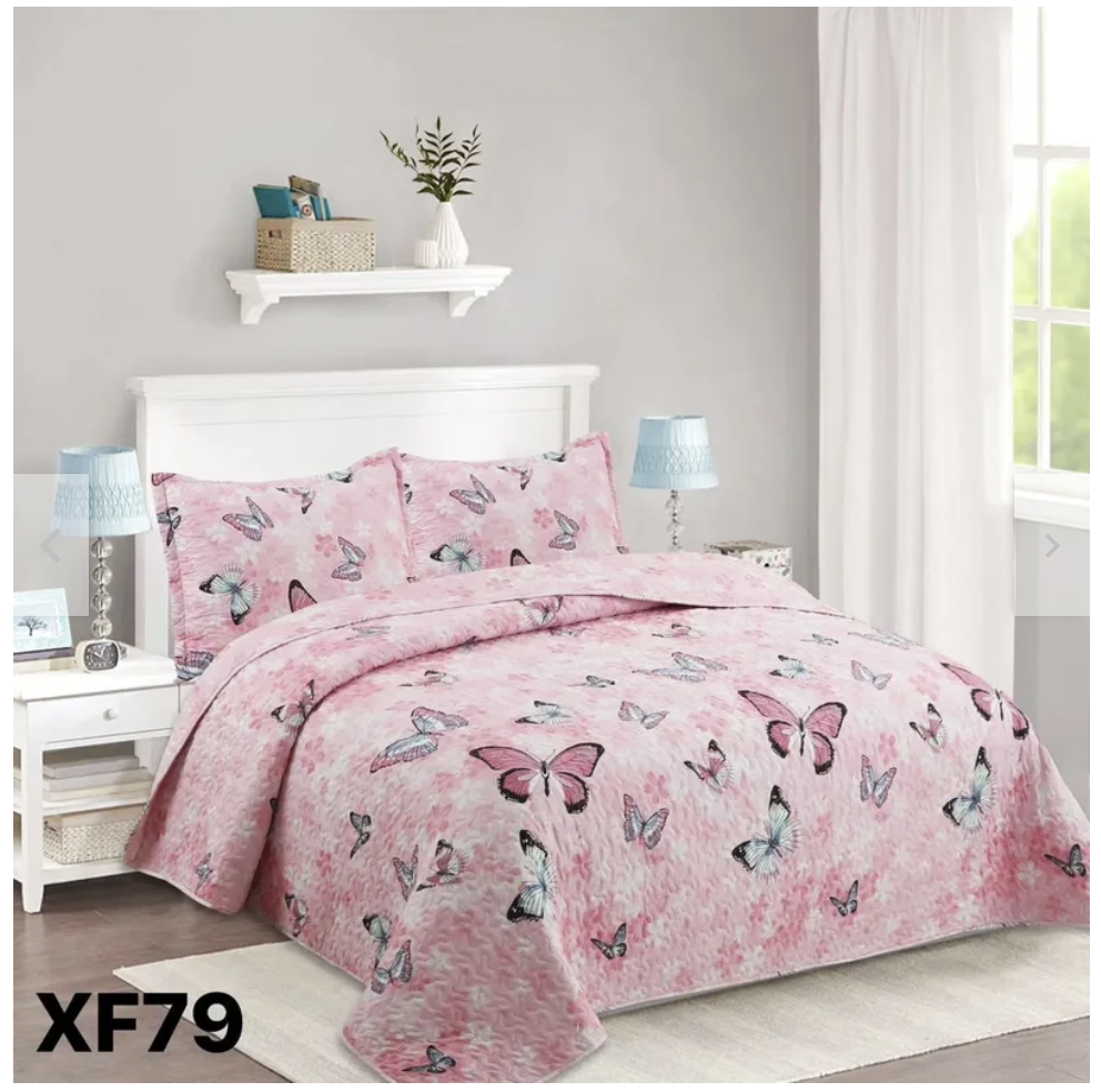 Cubrecama Quilt Verano 1.5 Plazas - Rosado Mariposas XF79 -0
