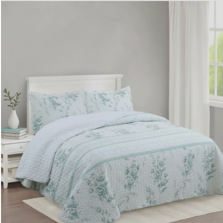 Cubrecama sherpa 1.5 Plazas Blanco Rosas Verde Agua M940-2