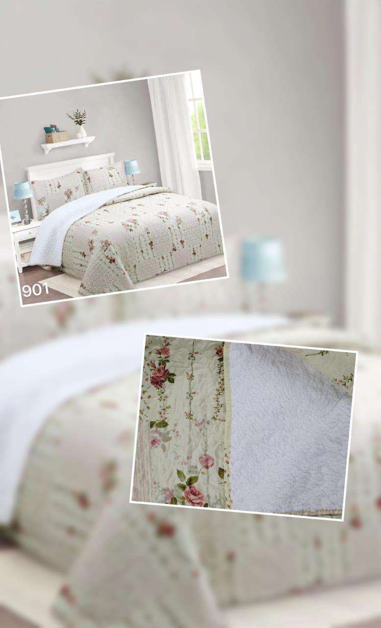 Cubrecama Sherpa 2 Plazas - Beige Rosas M901-2