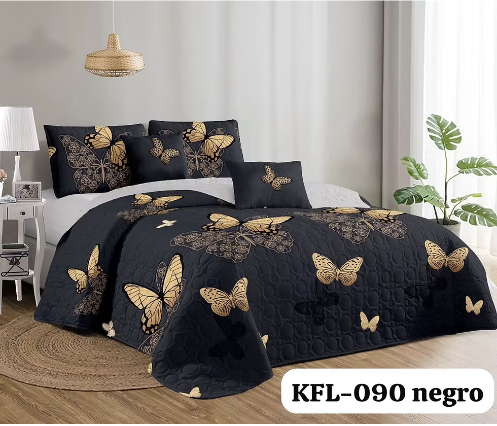 Cubrecama Quilt Verano 2 Plazas negro Mariposa KFL090-1
