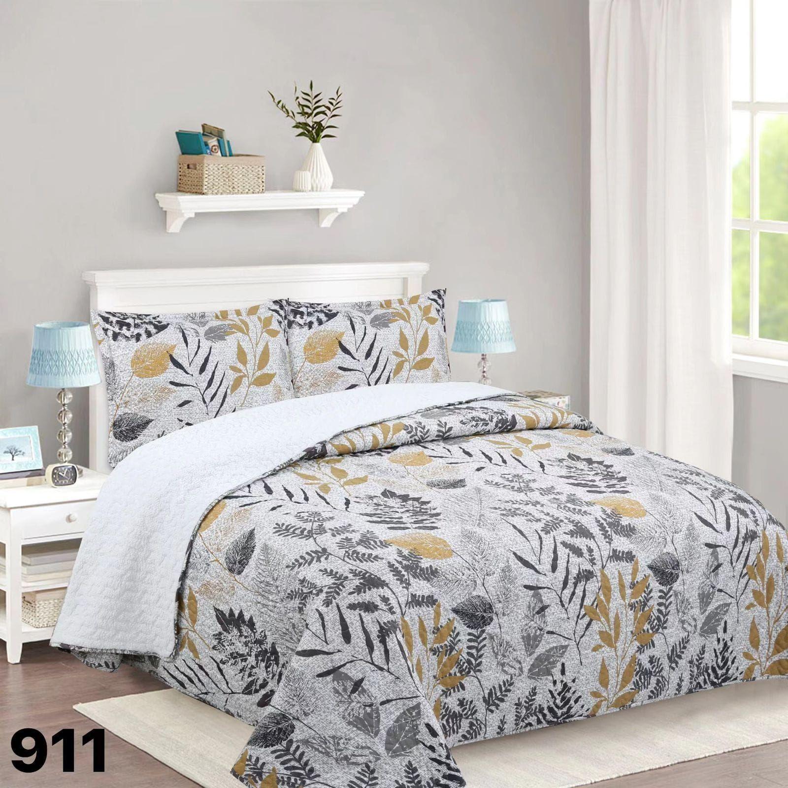 Cubrecama Sherpa King - Gris Claro Hojas M911-2