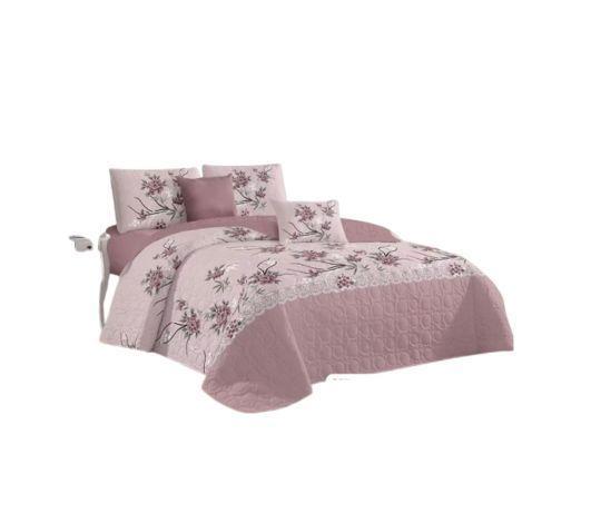 Cubrecama Quilt Verano King  Palo Rosa Flores KFL646-0