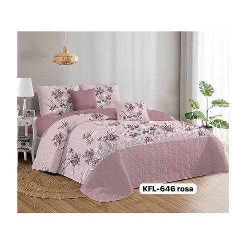 Cubrecama Quilt Verano King  Palo Rosa Flores KFL646-1