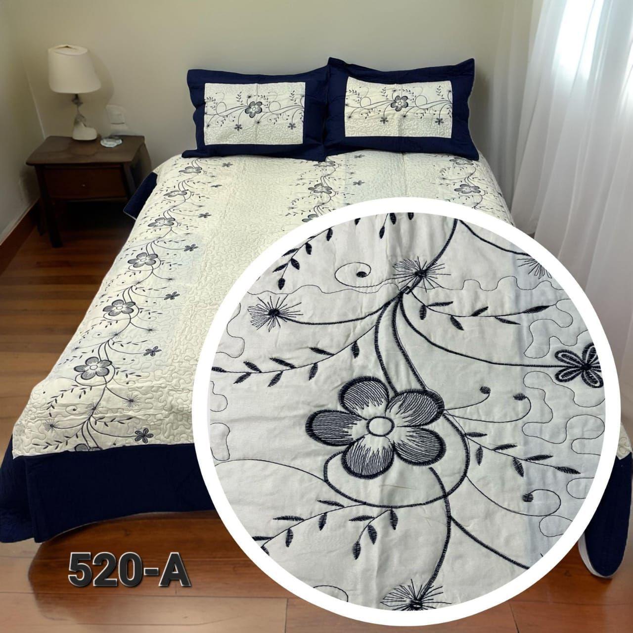 Cubrecama Quilt Verano Bordado King - Azul Flores M520A-1
