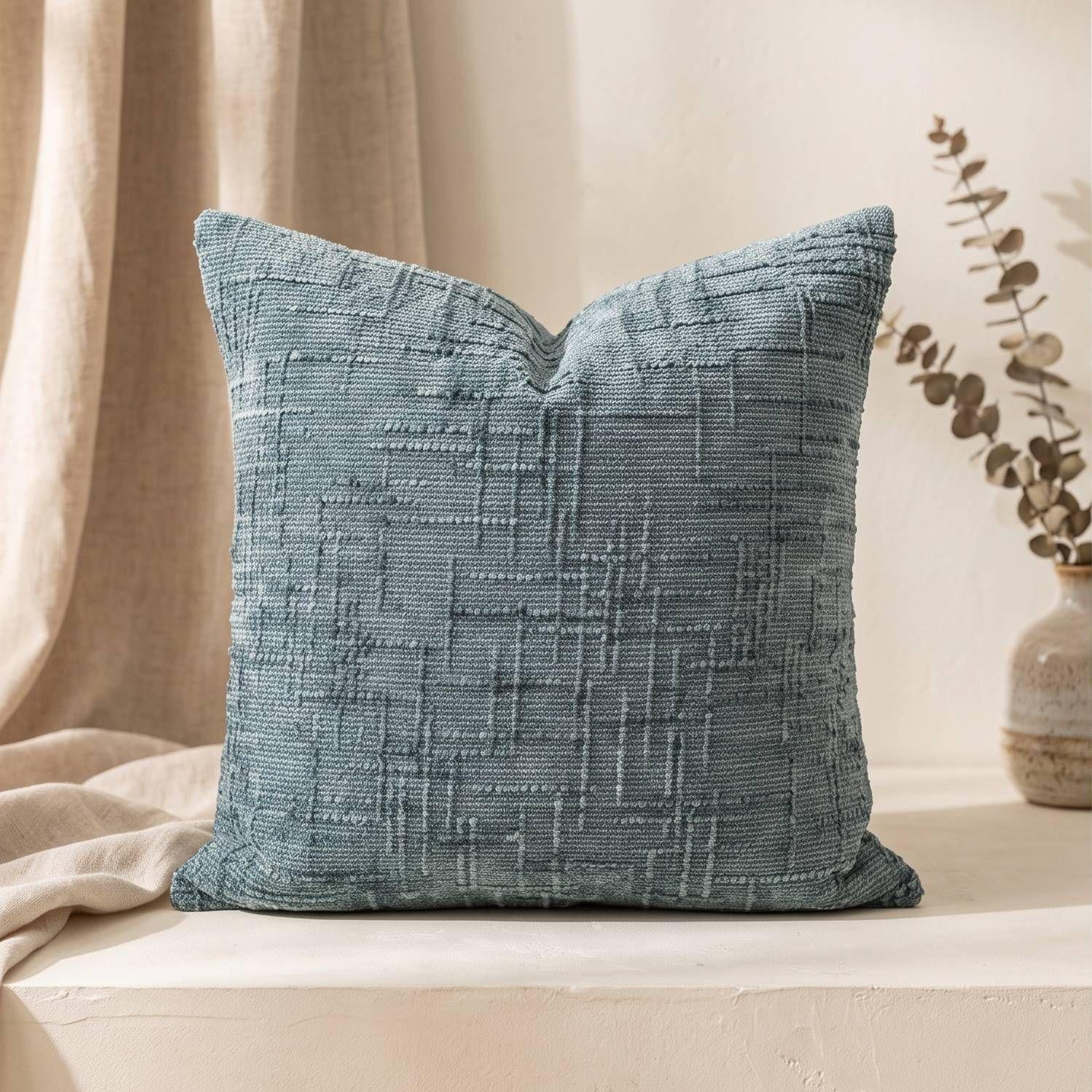 Set 2 Fundas de Cojín Chenille Texturizado Cuadriculado Turquesa 45x45 cm Colección Mónaco Laguna-0