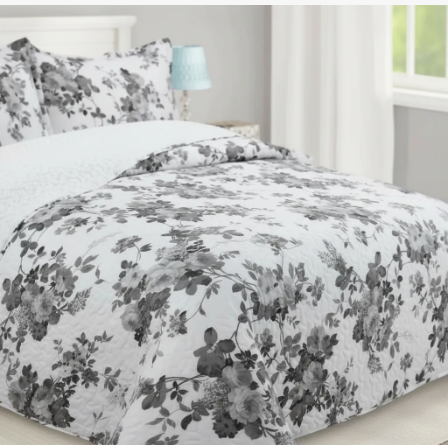 Cubrecama sherpa 1.5 Plazas Blanco Flores Grises M905-2