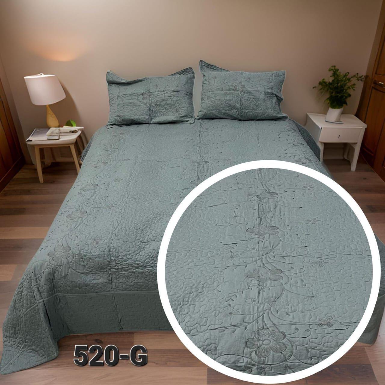 Cubrecama Quilt Verano Bordado King - Gris Flores M520- G-2