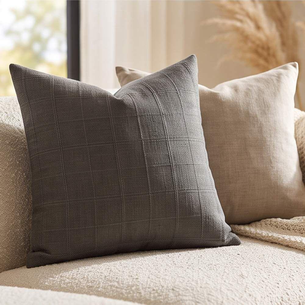 Set 2 Fundas de Cojín Lino Cuadriculado Minimalista Gris 45x45 cm Colección Kyoto Sapporo-1