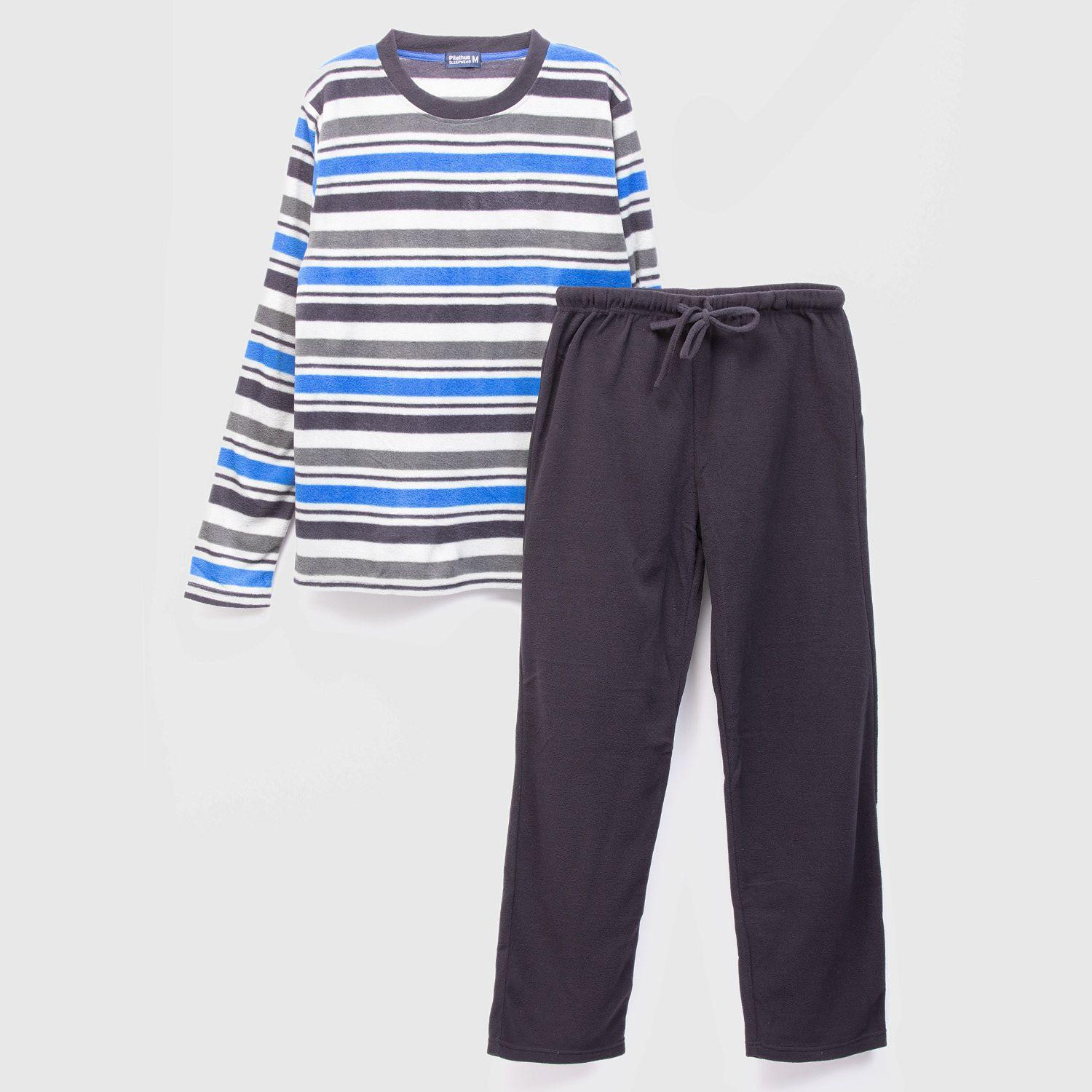 PIJAMA POLAR ESTAMPADO LARGO HOMBRE CELESTE-0